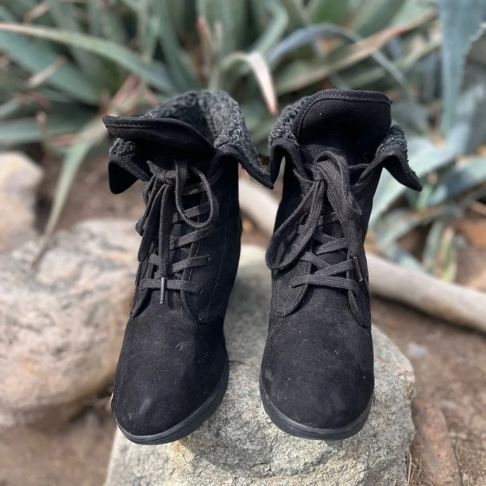 ATTENTION | Women's Black Suede Wedge Ankle Boots 9